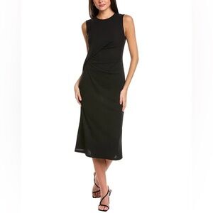 Theory Drape Tuck Sleeveless Midi Black Dress, Petite